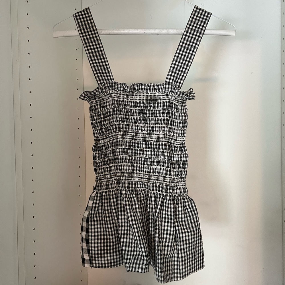 Side party Gingham Smocked Peplum Top